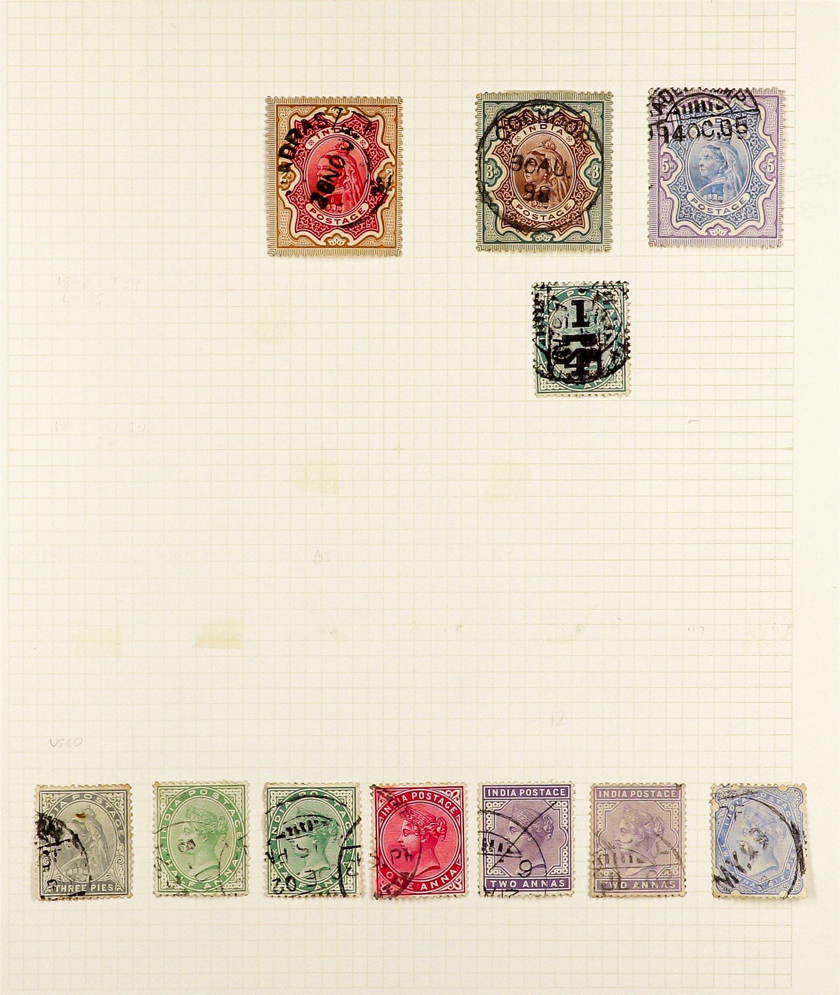 INDIA 1854 - 1952 USED COLLECTION of 400+ stamps on pages, note 1854-55 ½a (2), 1a (5), 2a (3) & 4a, - Image 6 of 27