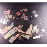 COLLECTIONS & ACCUMULATIONS REVENUE STAMPS a box of bags, stock cards, club books containing world