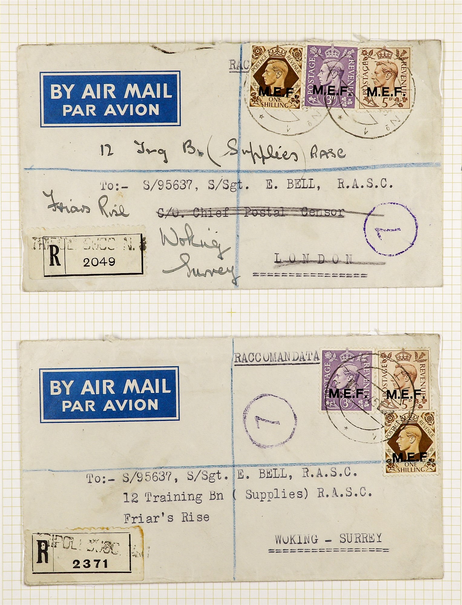 BR. OCC. ITAL. COL. M.E.F. 1943 - 1949 COVERS nicely written up collection of 19 items on album - Image 14 of 14