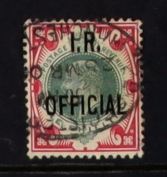 GB.EDWARD VII I. R. OFFICIAL 1902 1s dull green and carmine, SG O24, used with neat Manchester 25 MR