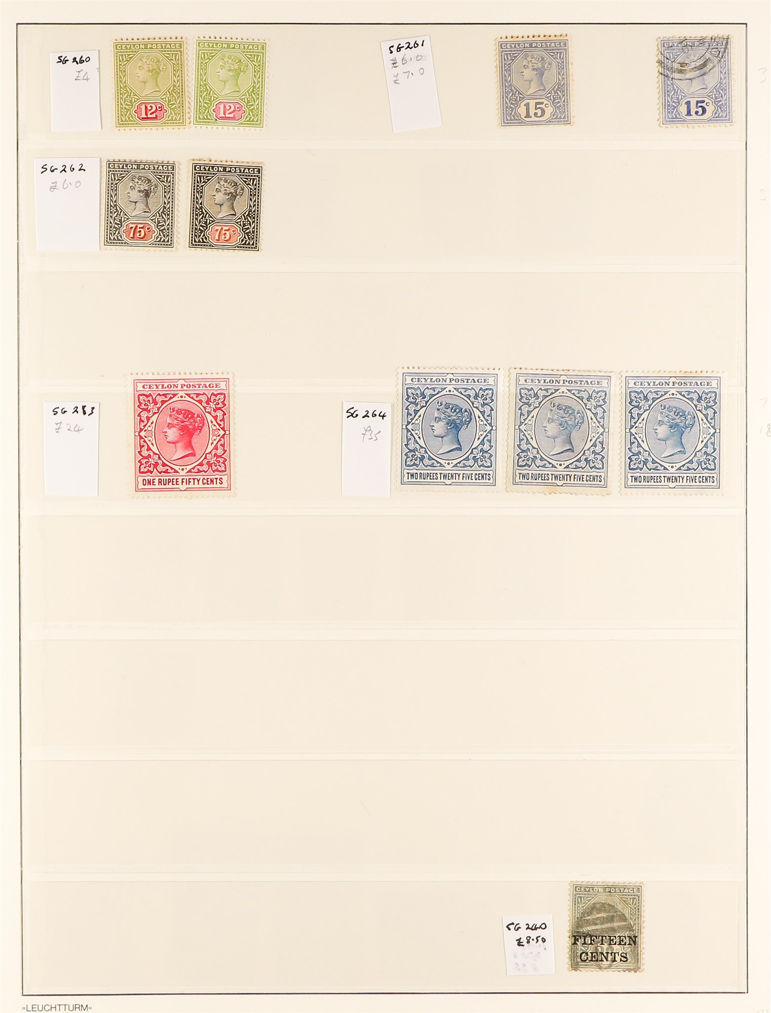 CEYLON 1880 - 1900 COLLECTION of 220+ mint and used stamps on pages, chiefly identified by SG - Image 8 of 9