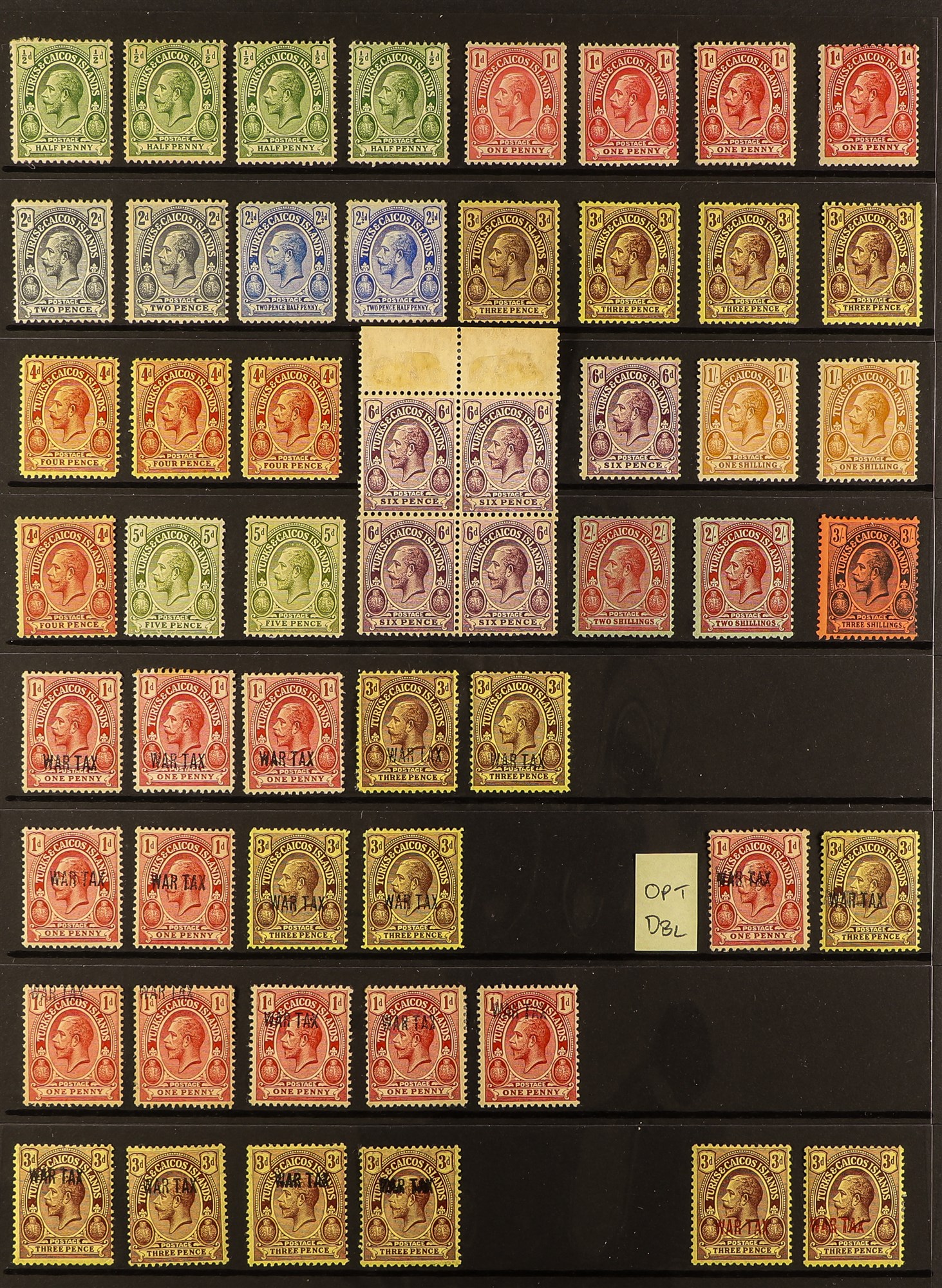 TURKS & CAICOS IS. 1913 - 1935 COLLECTION of around 150 mint stamps on protective pages, includes