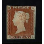 GB.QUEEN VICTORIA 1841 1d pale red-brown (worn plate) 'I I' from plate 60, SG 9, unused with 4