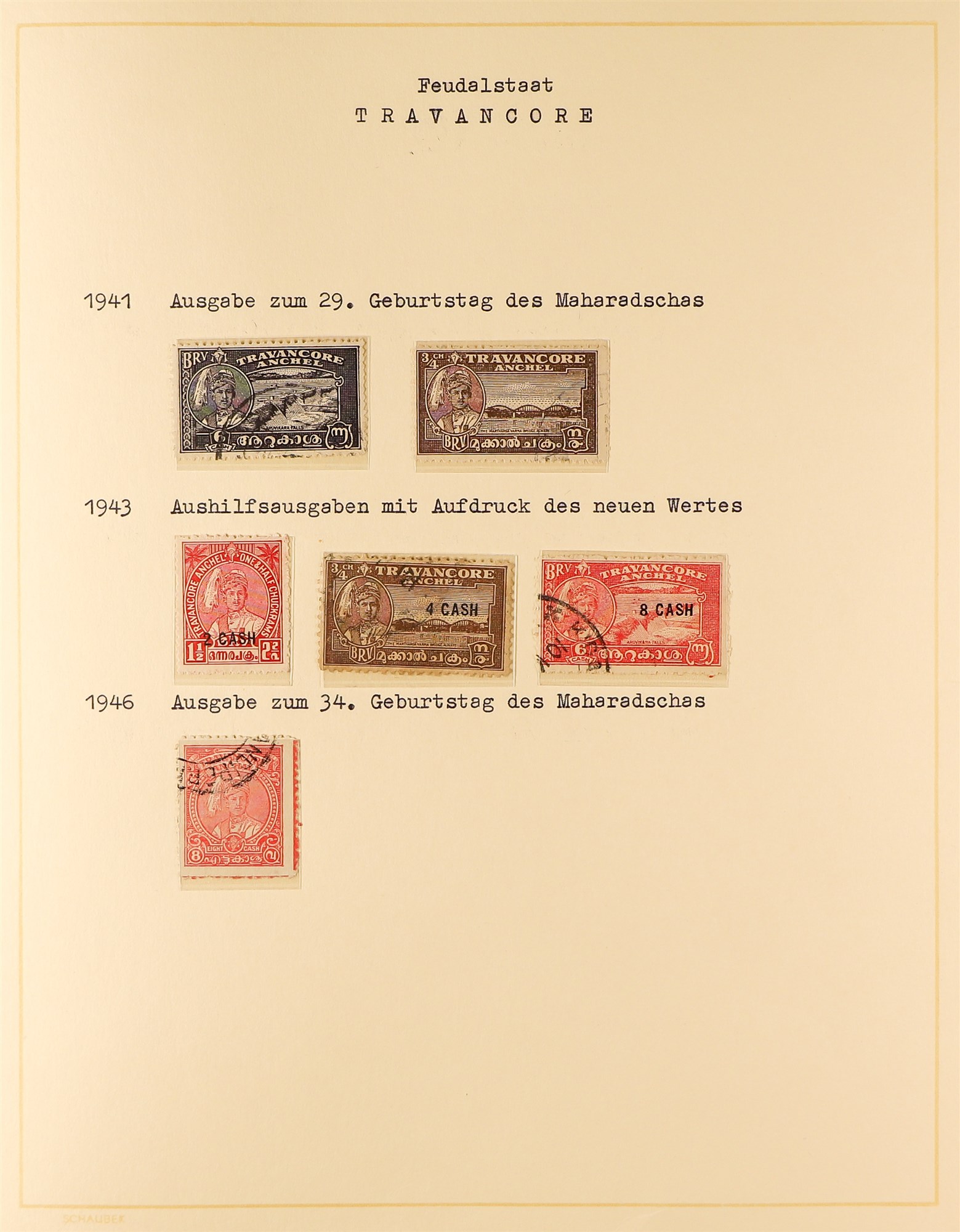 INDIAN FEUDATORY STATES TRAVANCORE 1904 - 1949 mint and used collection on pages (40 stamps + 21 - Image 3 of 10