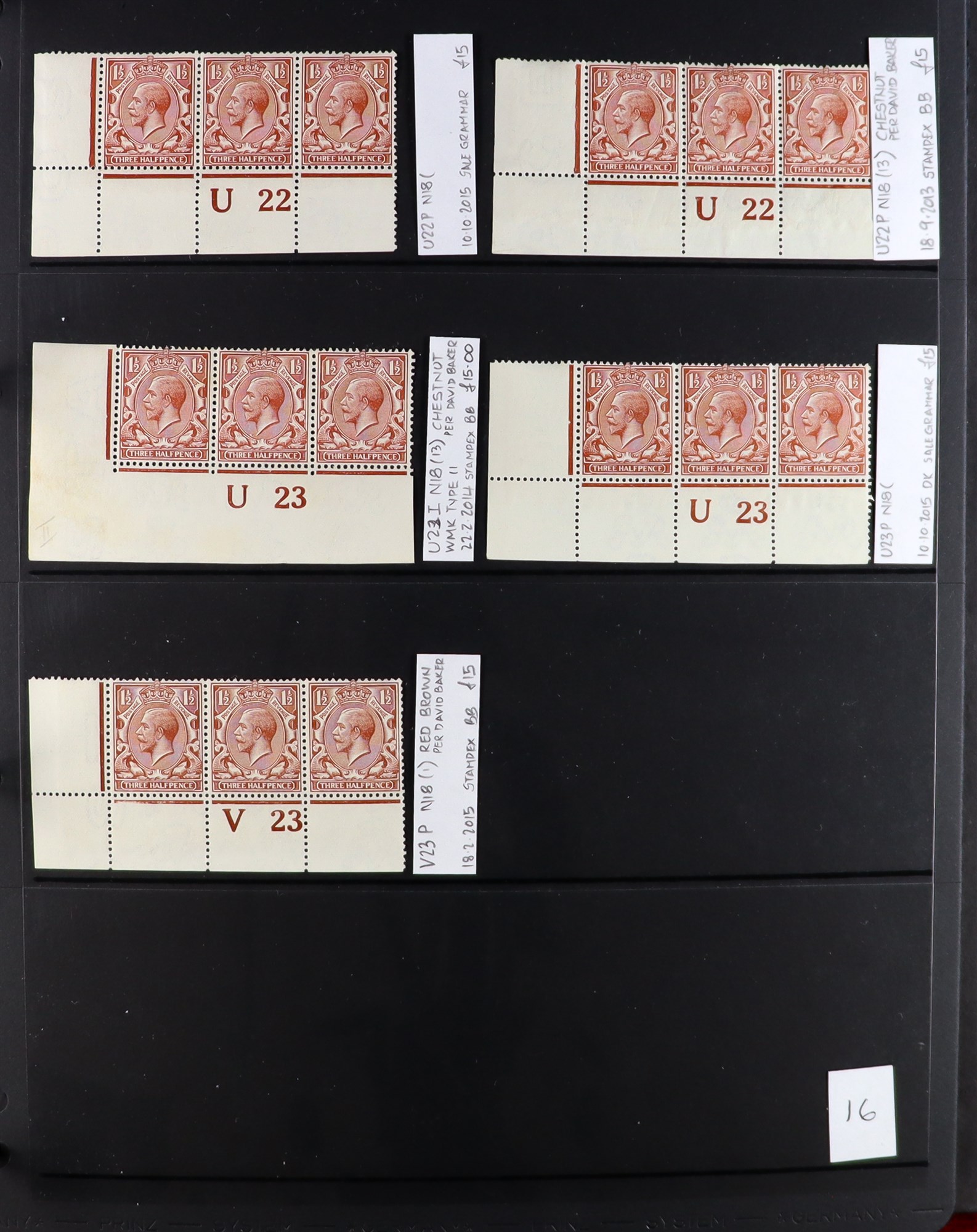 GB.GEORGE V 1912-24 1½d RED-BROWNS - SPECIALIZED CONTROL NUMBERS COLLECTION of mint (much never - Image 17 of 21