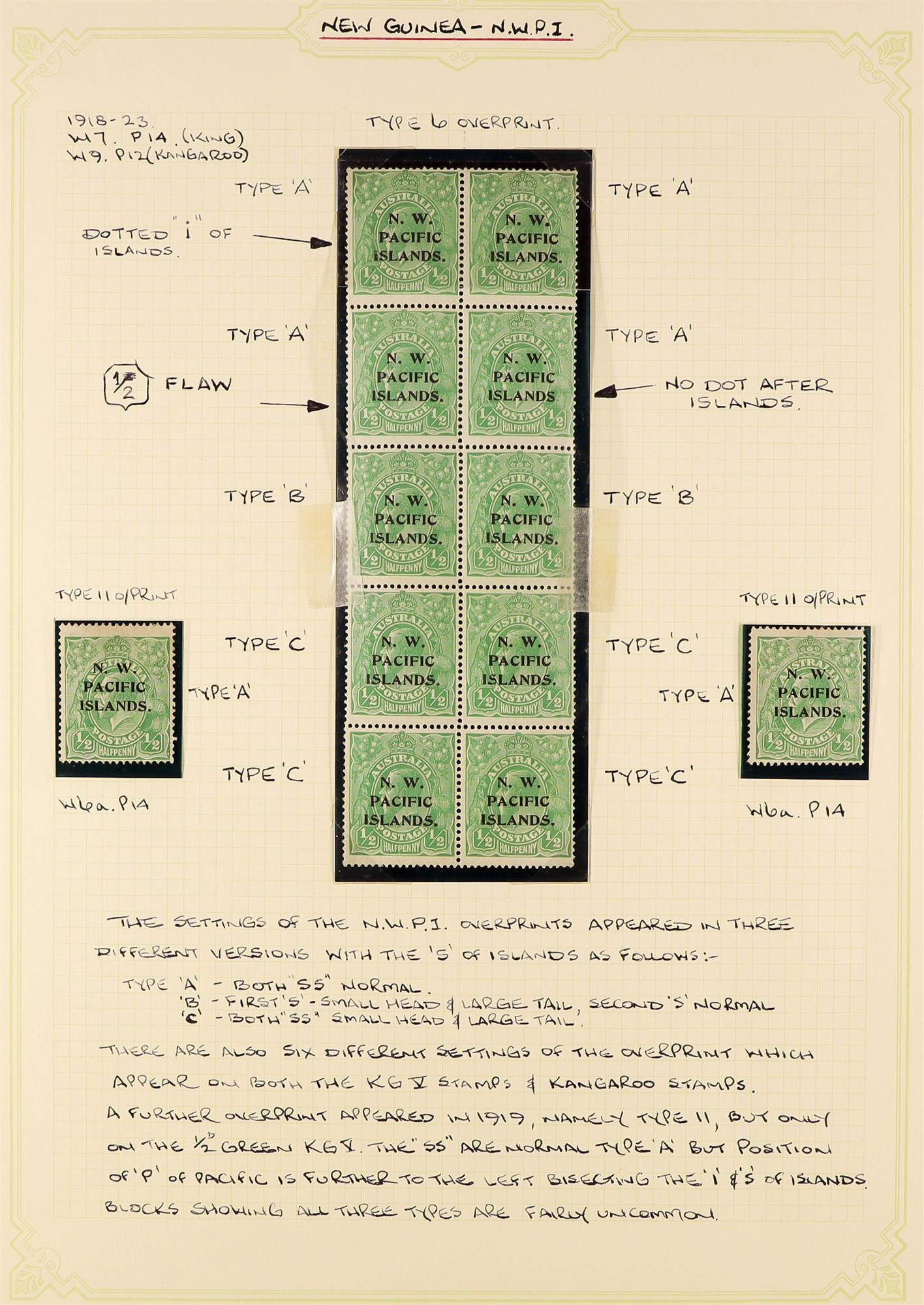 NEW GUINEA N.W.P.I. 1915 - 1922 collection of 48 mint & used stamps on expertly annotated pages,