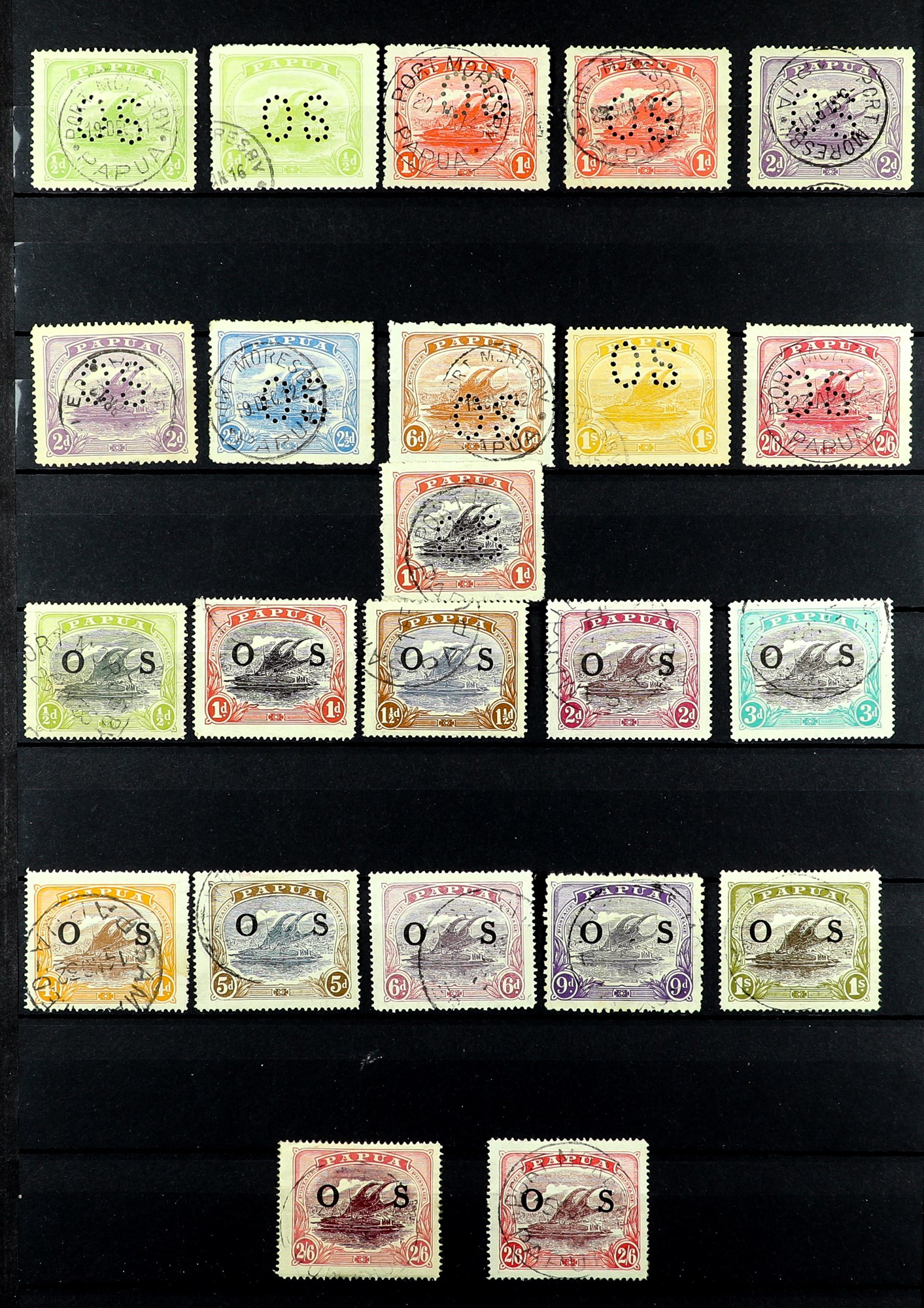 PAPUA OFFICIALS 1908 - 1932 COLLECTION of used stamps on protective pages, includes sets, high - Bild 2 aus 2