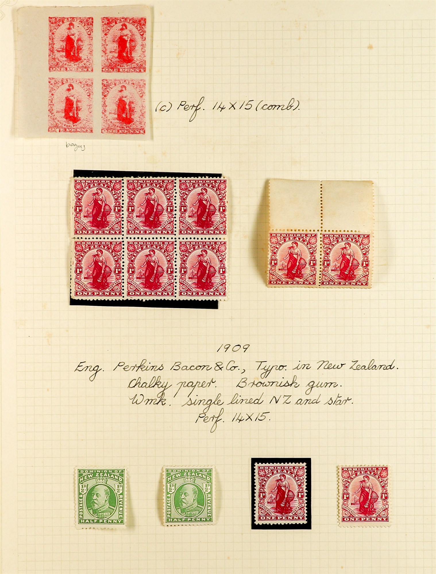 NEW ZEALAND 1900 - 1920 SEMI-SPECIALIZED MINT COLLECTION of 180+ stamps annotated on pages with - Image 7 of 16