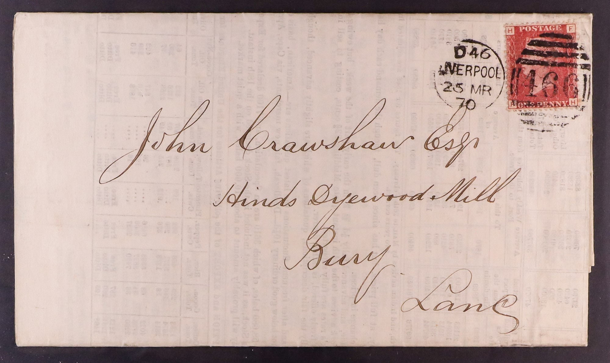 GB.QUEEN VICTORIA 1870 (25 Mar) 4-page 'Liverpool General Brokers Assoc. Prices Current', sent to