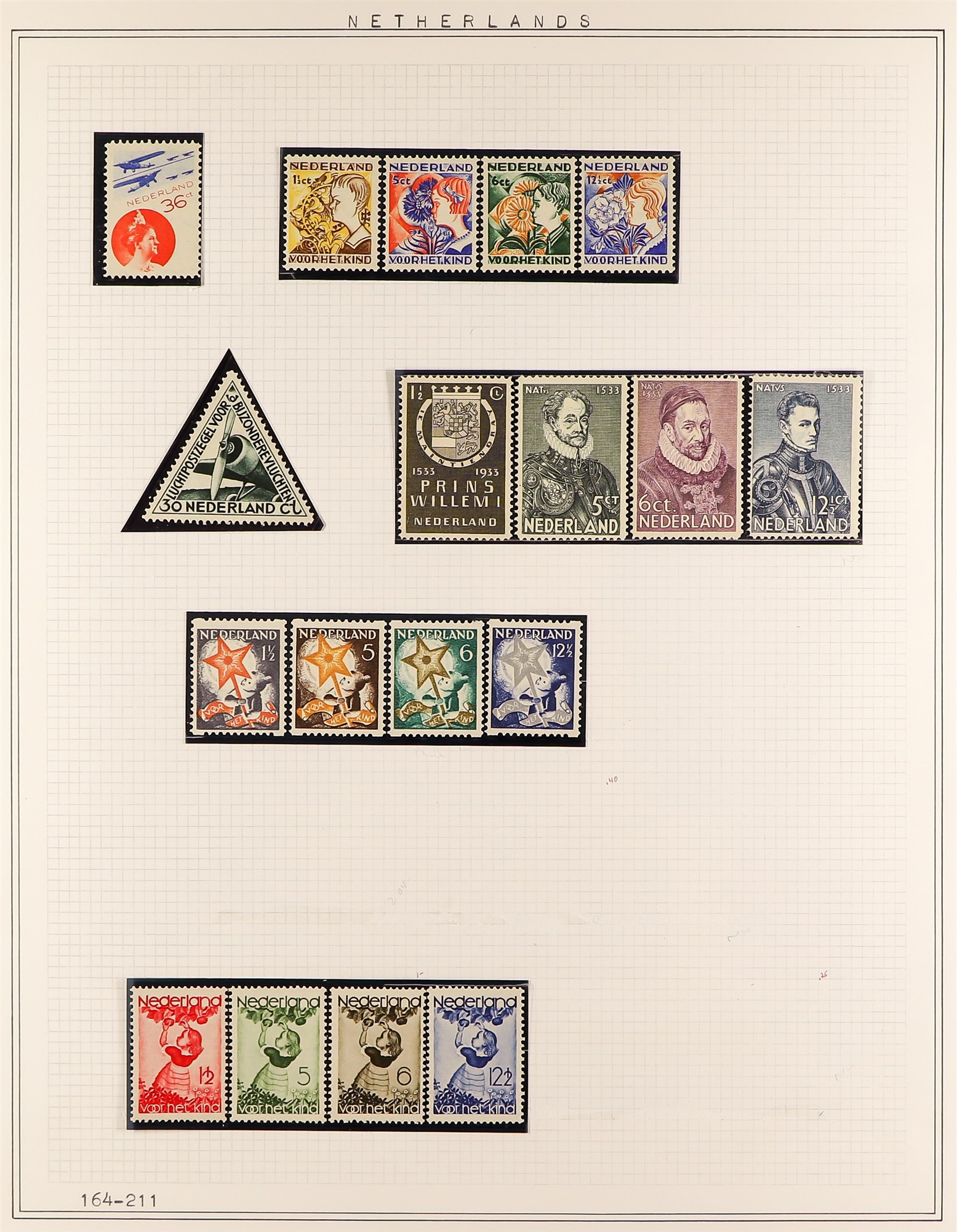 NETHERLANDS 1924 - 1967 NEVER HINGED MINT COLLECTION around 280 stamps on album pages, complete sets - Image 2 of 7