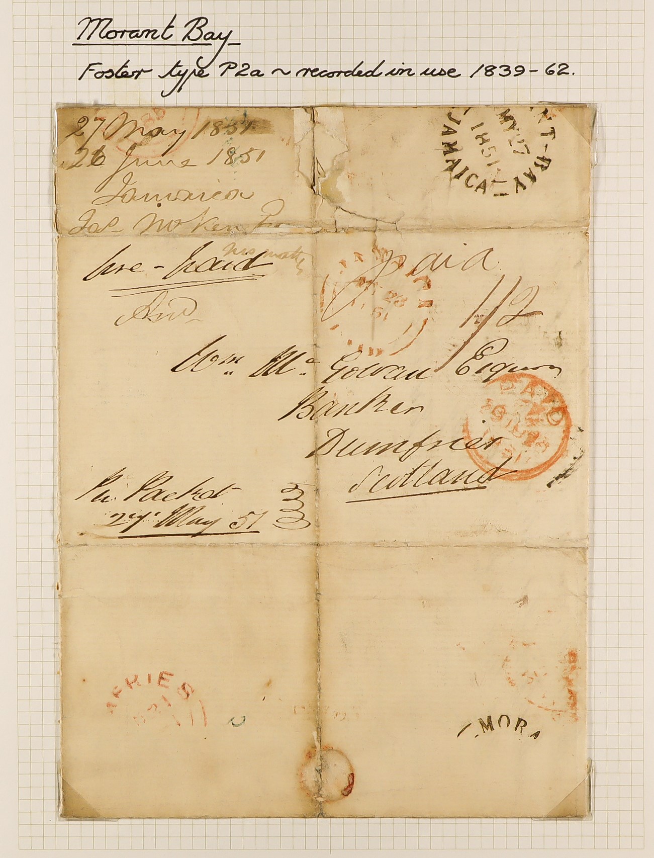 JAMAICA 1834 - 1860 PRE-STAMP COVERS COLLECTION of 36 pre-stamp entire letters and envs expertly - Image 18 of 38