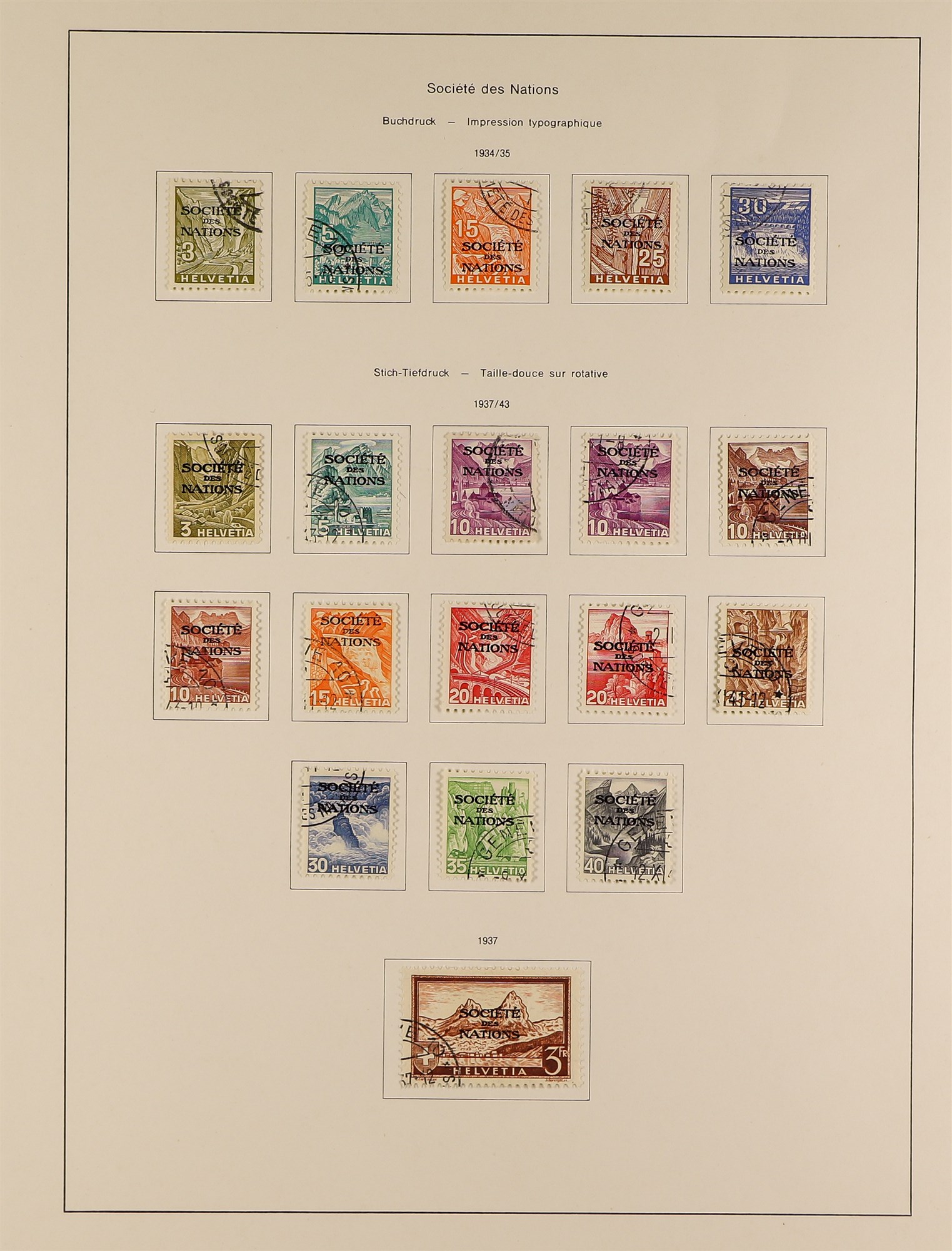 SWITZERLAND LEAGUE OF NATIONS 1922 - 1943 collection of 61 used stamps on album pages, note 1922- - Image 2 of 4