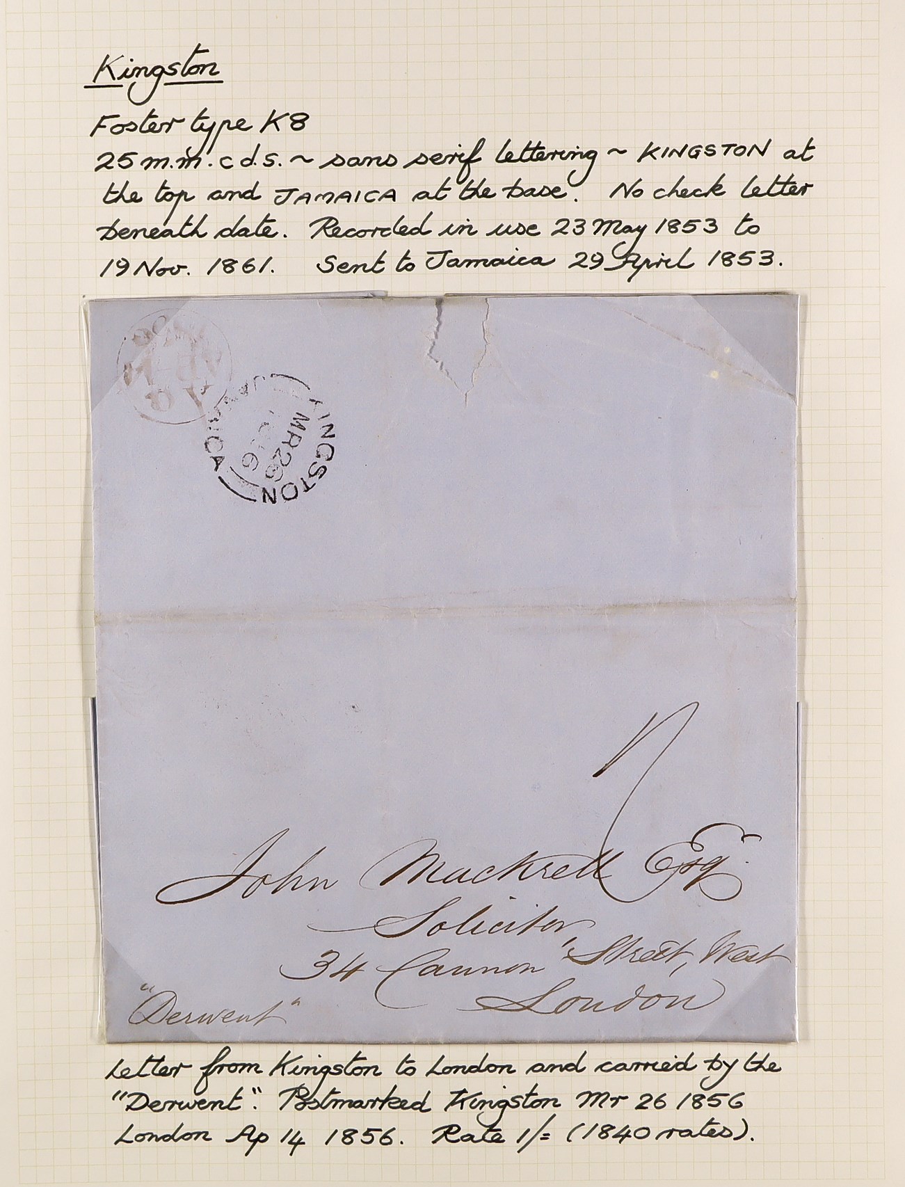 JAMAICA 1834 - 1860 PRE-STAMP COVERS COLLECTION of 36 pre-stamp entire letters and envs expertly - Image 35 of 38