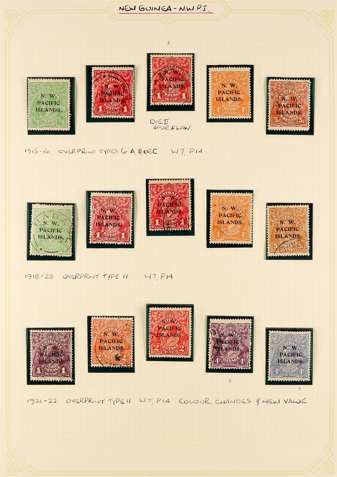 NEW GUINEA N.W.P.I. 1915 - 1922 collection of 48 mint & used stamps on expertly annotated pages, - Image 2 of 4