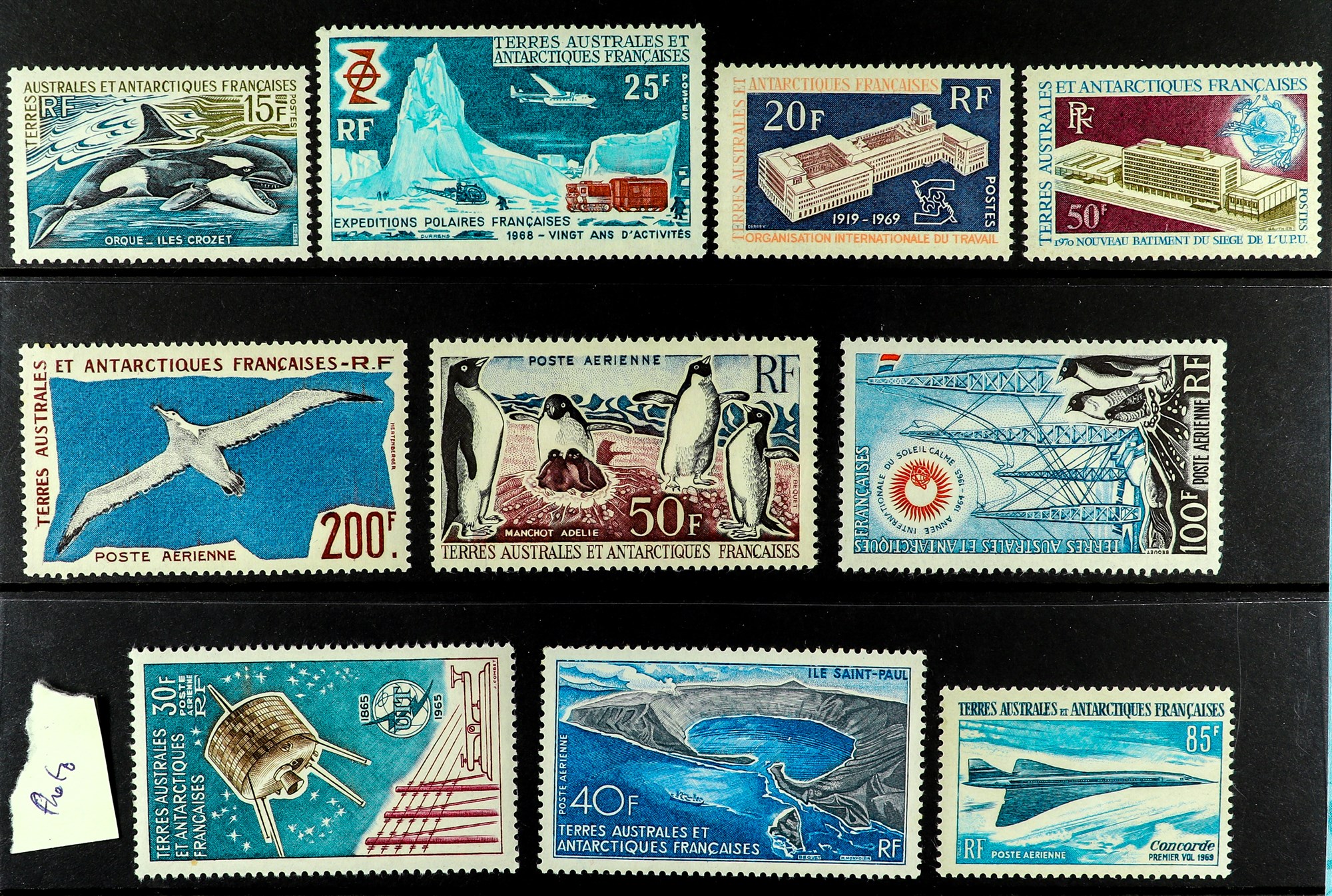 FRENCH DEPENDENCIES T.A.A.F. 1959 - 1970 NEVER HINGED MINT COLLECTION of 24 stamps on stock cards,