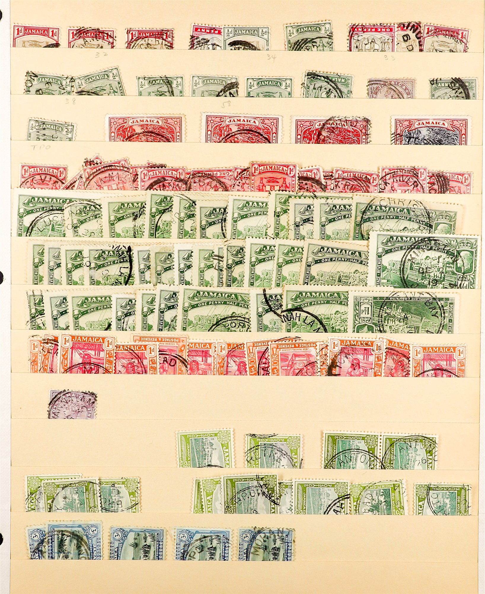 JAMAICA CANCELLATIONS COLLECTION. Chiefly 1900's to 1920's stamps, selected for cds postmarks incl