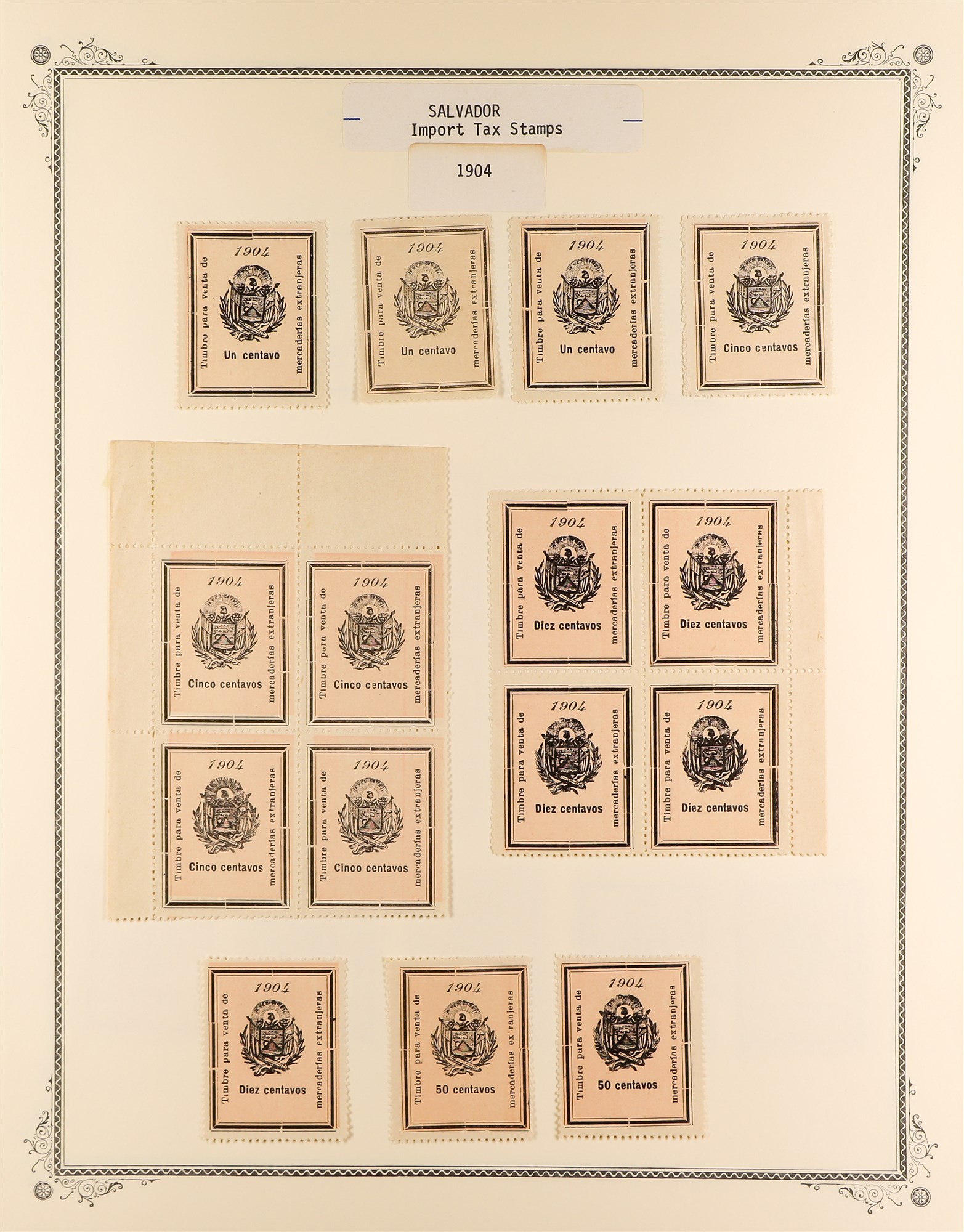 EL SALVADOR REVENUE STAMPS 1883 - 1925 mint & used collection of over 400 revenue stamps, on album - Image 7 of 27
