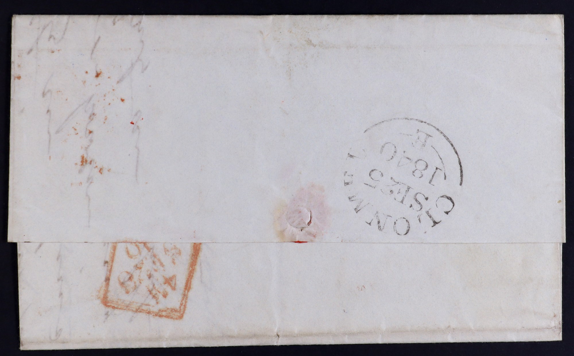 GB.PENNY BLACKS 1840 (23 Sep) entire letter bearing 1d back 'LA' plate 2 (4 margins) tied by red - Image 2 of 2