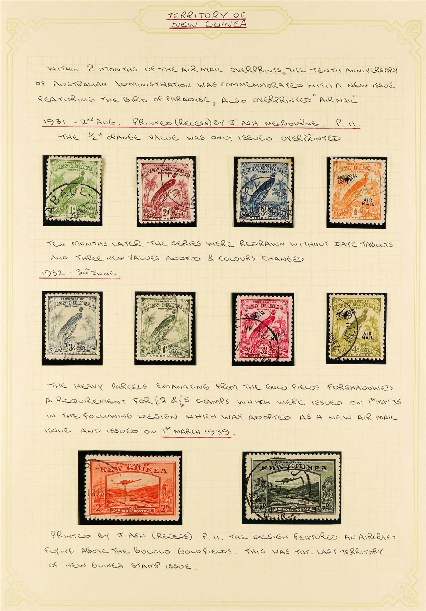 NEW GUINEA 1915 - 1939 SPECIALISED ASSORTMENT of 100+ used stamps on various pages collected for - Image 7 of 10