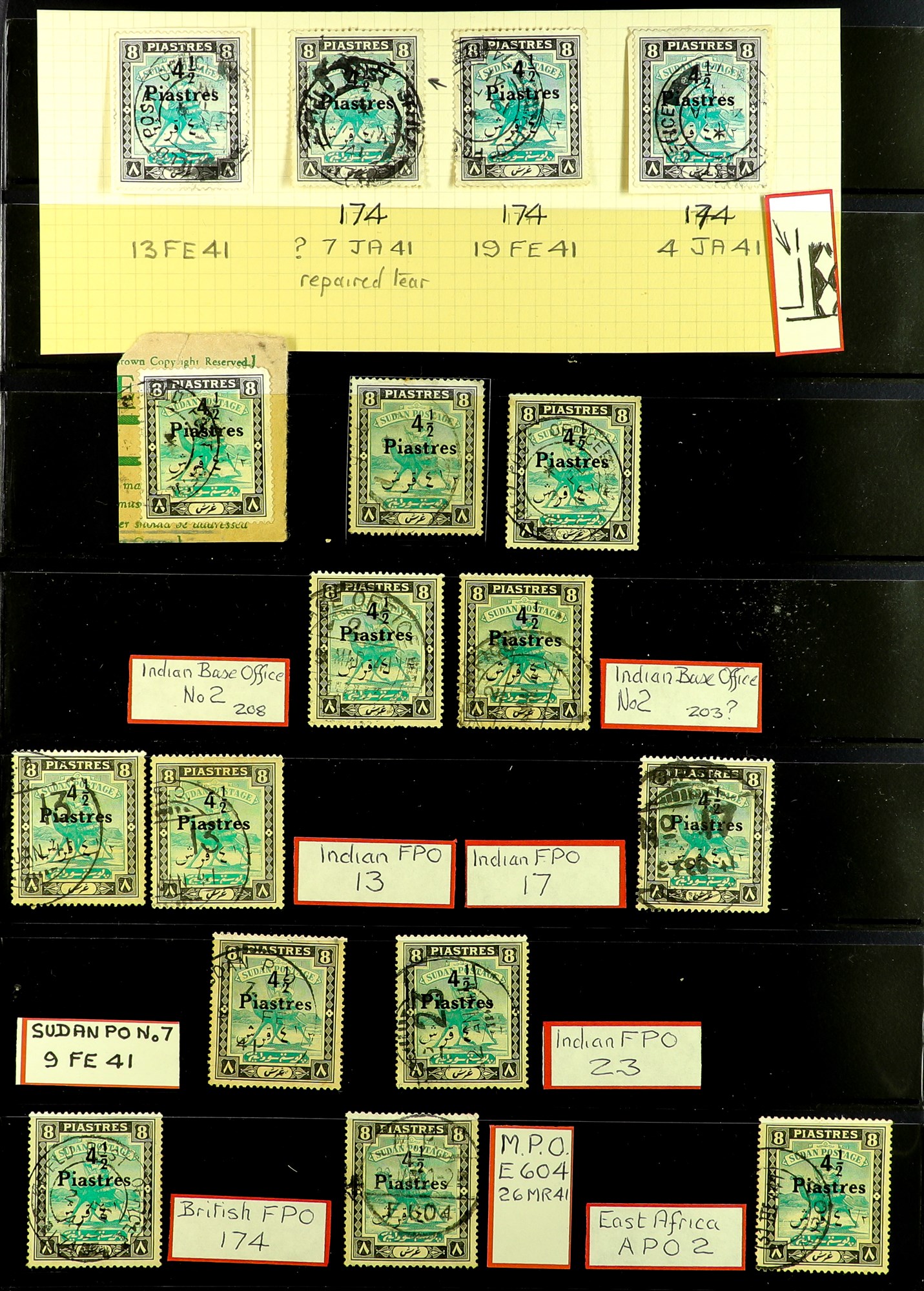 SUDAN 1940-41 SPECIALIZED COLLECTION of the 4½p on 8p emerald and black (SG 80) selected for - Image 2 of 6