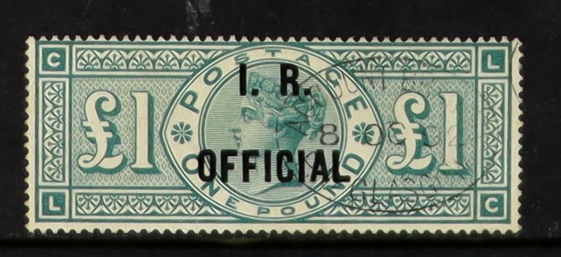 GB.QUEEN VICTORIA Z007 I. R. OFFICIAL 1892 £1 green, SG O16, very fine used. Cat £2500.