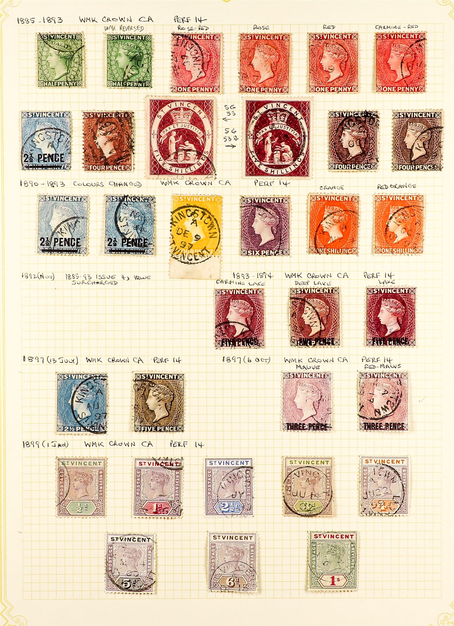 ST VINCENT 1861 - 1899 USED COLLECTION of over 60 stamps on pages, note 1861 1d, 1862 6d, 1862-68 - Image 2 of 2