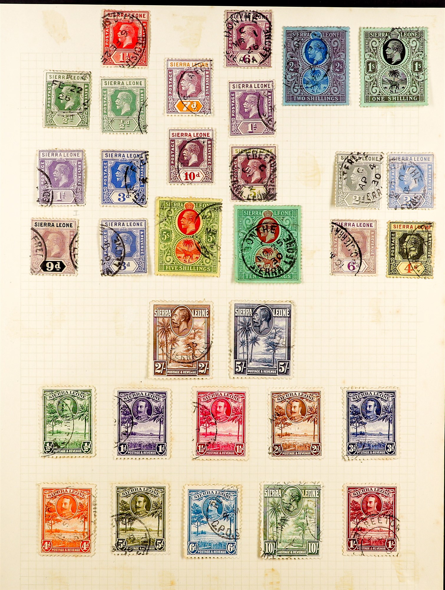 SIERRA LEONE 1912 - 1933 USED COLLECTION of 74 stamps on album pages, note 1912-21 to 5s (2, - Image 2 of 3