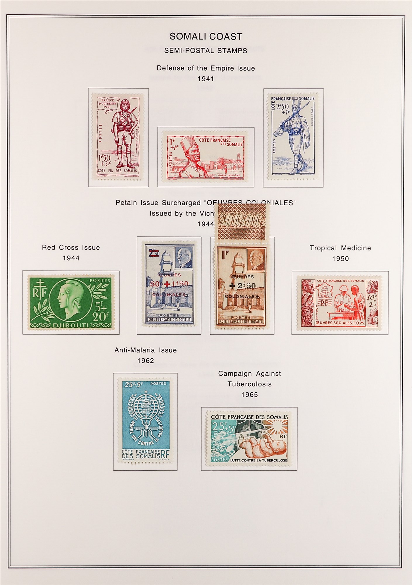 FRENCH COLONIES SOMALI COAST 1902 - 1946 mint collection of 220+ stamps on album pages, many high - Image 9 of 12