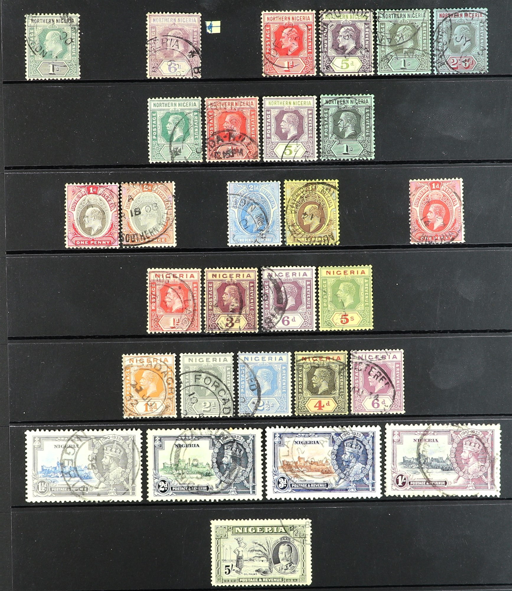 NIGERIA 1902 - 1936 COLLECTION of 29 used stamps on protective page incl. Northern Nigeria incl