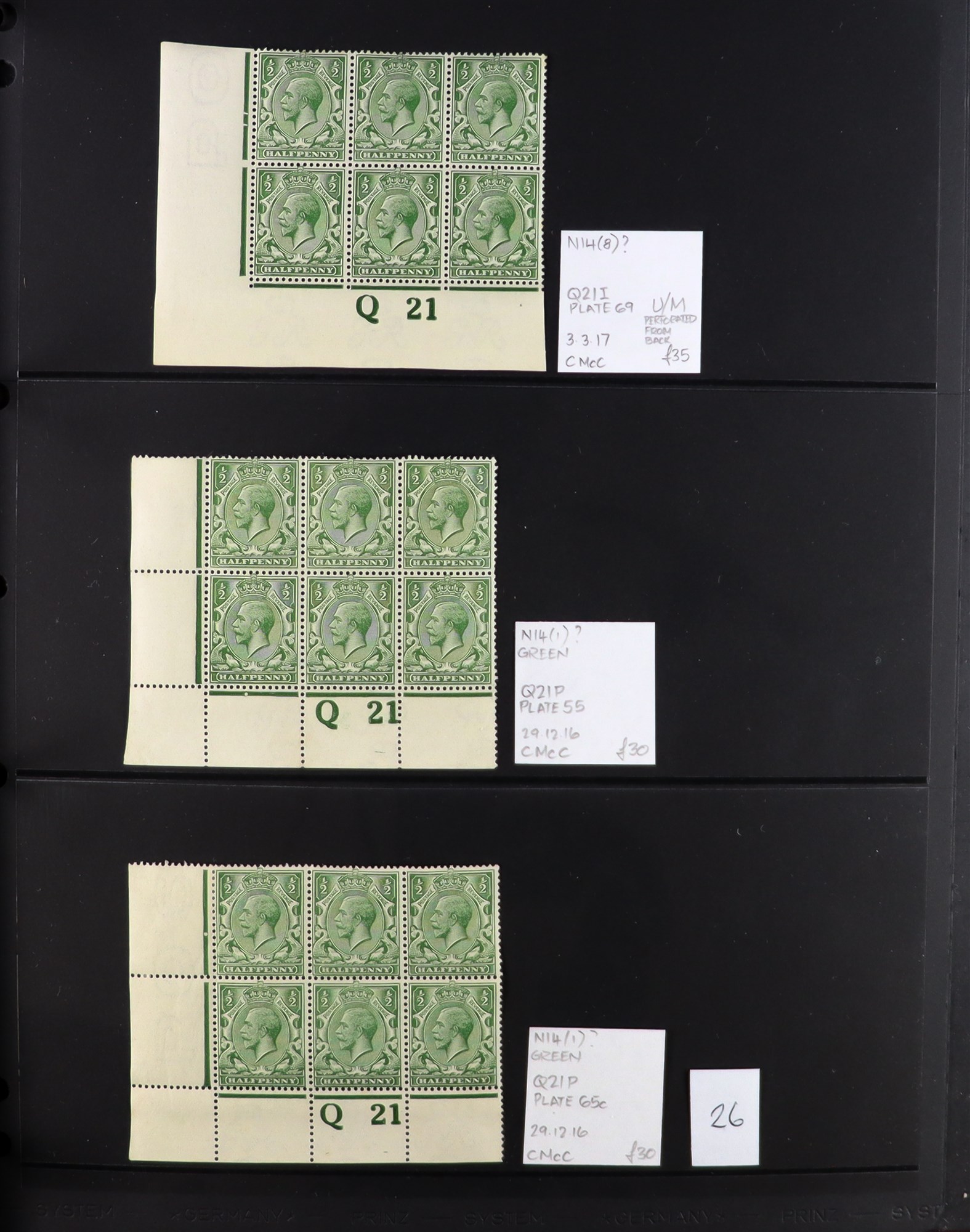 GB.GEORGE V 1912-24 ½d GREENS - SPECIALIZED CONTROL NUMBERS COLLECTION of mint (much never hinged - Image 26 of 27