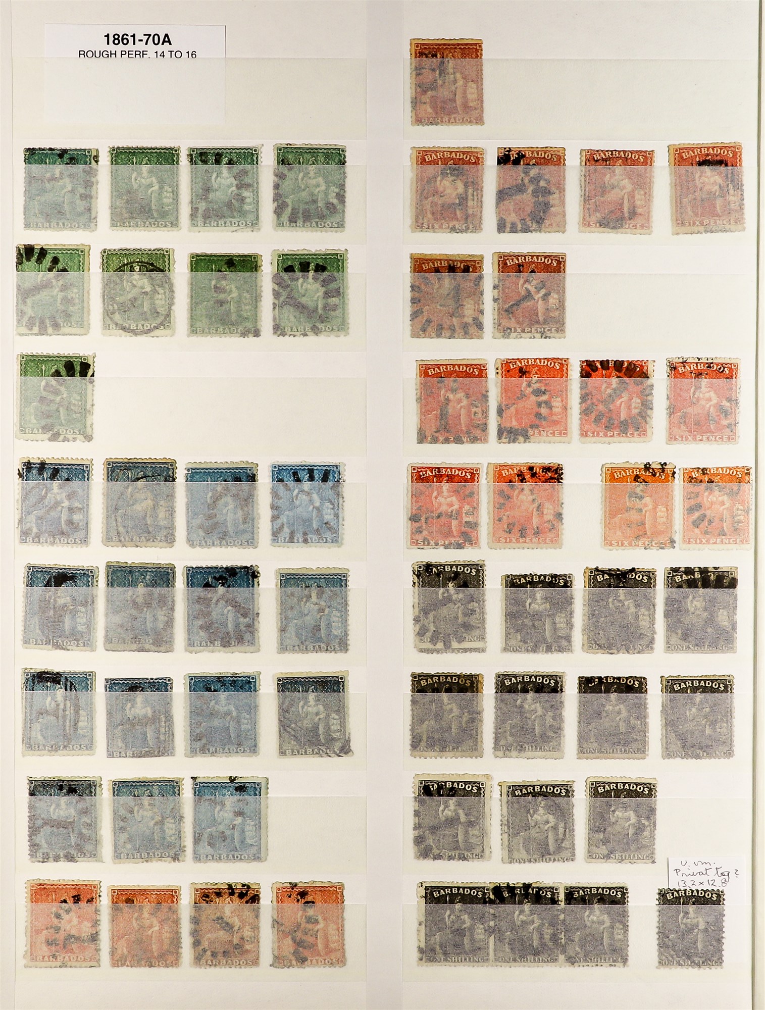 BARBADOS 1852 - 1875 BRITANNIAS COLLECTION of around 120 used stamps annotated on protective - Image 2 of 4