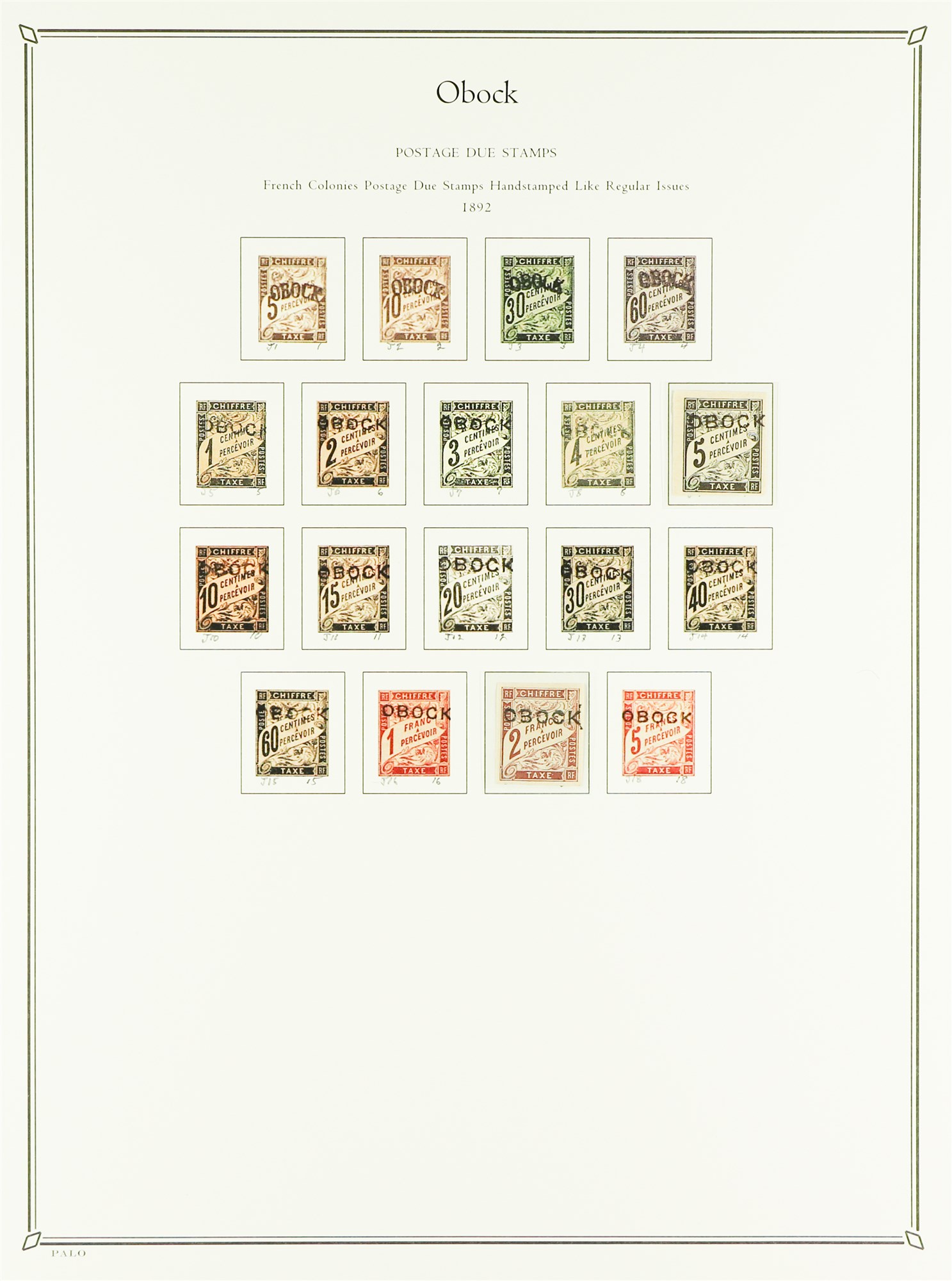 FRENCH COLONIES OBOCK 1892 - 1894 COLLECTION of 35+ mint stamps on Palo hingeless album pages, - Image 5 of 5