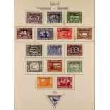 ICELAND OFFICIAL STAMPS 1873 - 1936 collection of 38 mint stamps on album pages.