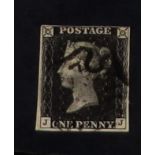 GB.PENNY BLACKS 1840 1d black 'JJ' plate plate 8, SG 2, used with 4 margins & black Maltese Cross