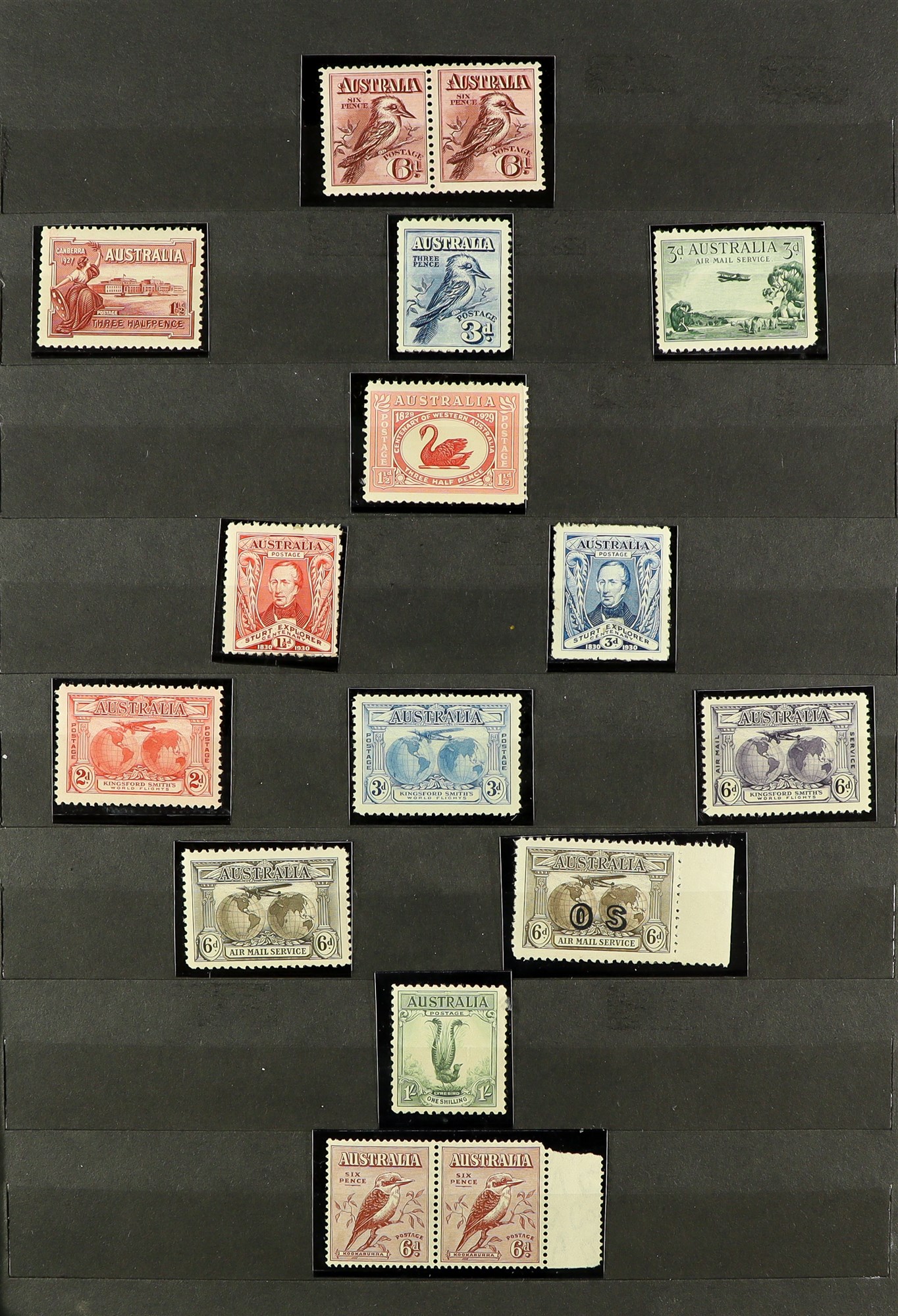 AUSTRALIA 1914 - 1936 NEVER HINGED MINT collection of 39 stamps on stockbook pages, note most