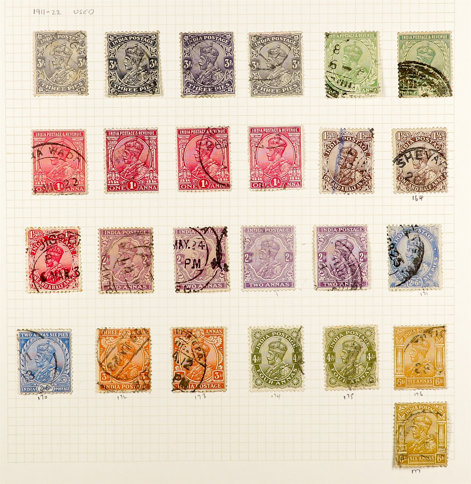 INDIA 1854 - 1952 USED COLLECTION of 400+ stamps on pages, note 1854-55 ½a (2), 1a (5), 2a (3) & 4a, - Image 8 of 27
