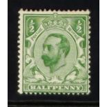 GB.GEORGE V 1911 ½d green Downey head, white spot on top of forehead, SG Spec. N1 (1)d, mint.
