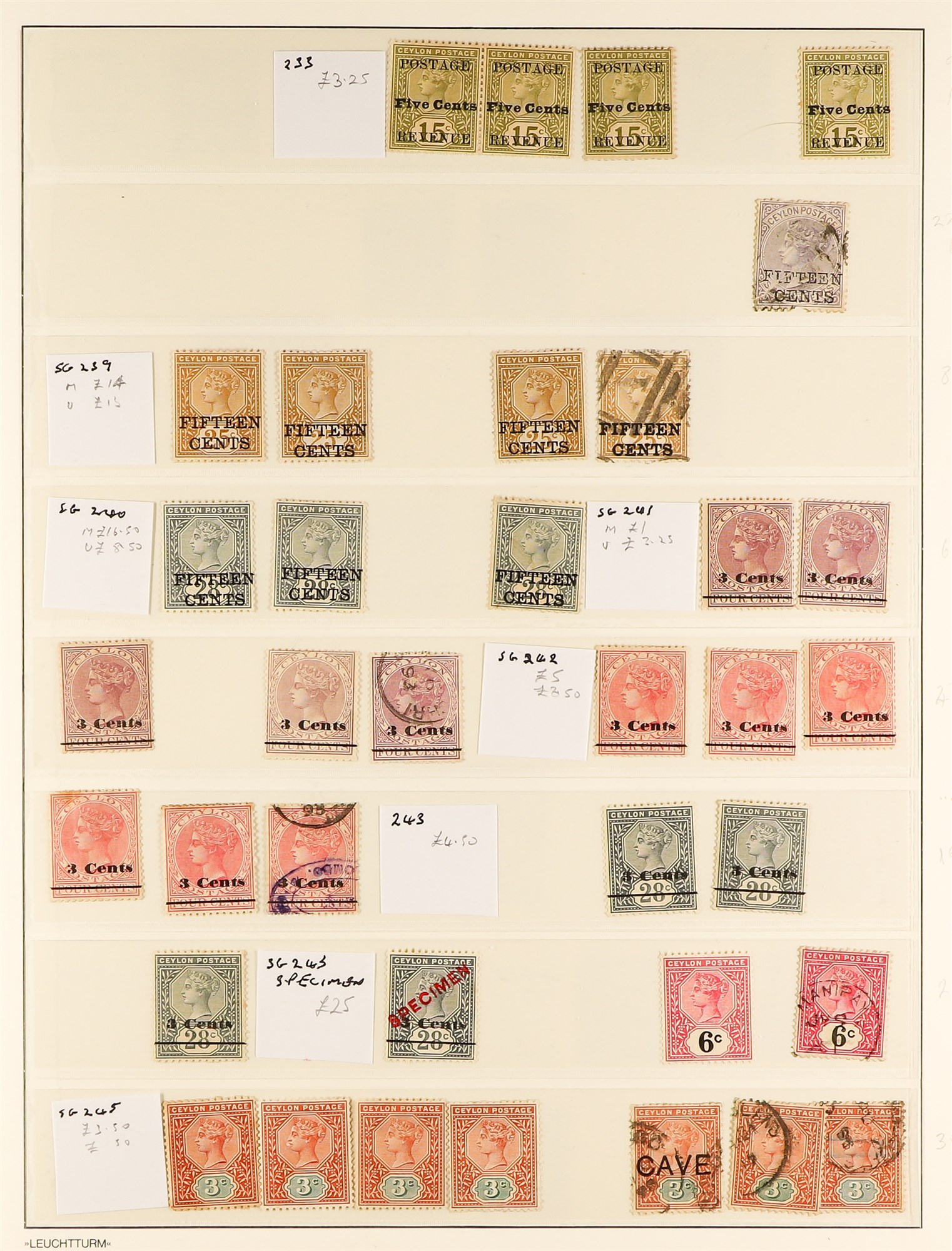 CEYLON 1880 - 1900 COLLECTION of 220+ mint and used stamps on pages, chiefly identified by SG - Image 6 of 9