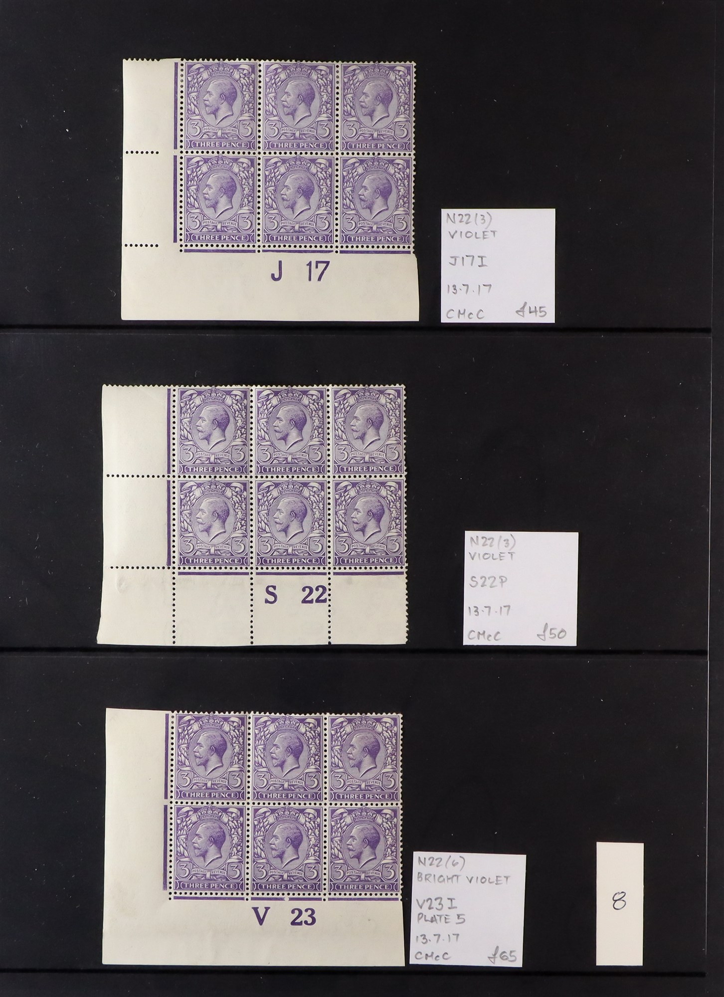 GB.GEORGE V 1912-24 3d VIOLETS - SPECIALIZED CONTROL NUMBERS COLLECTION of mint (much never hinged - Image 8 of 8