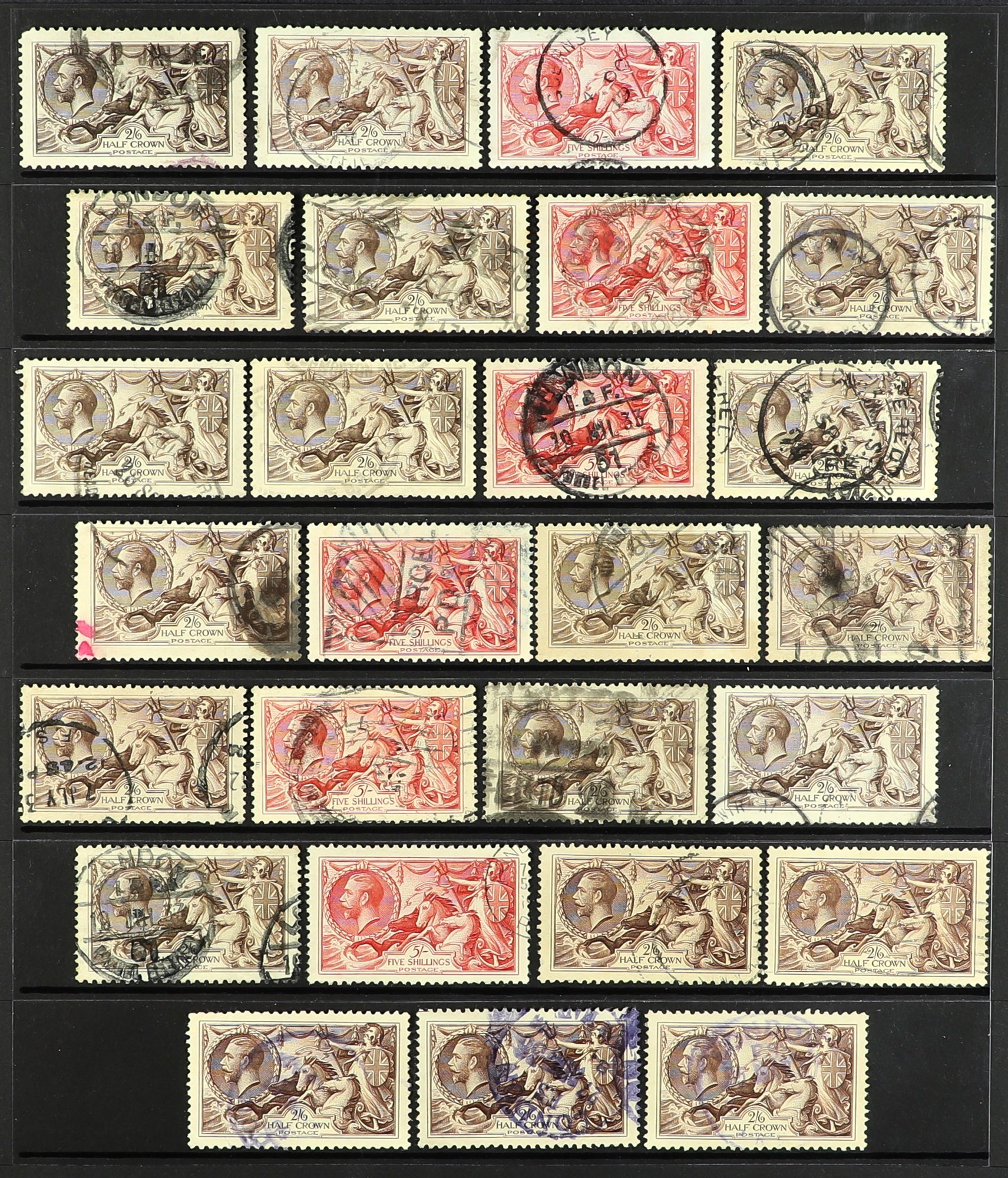 GB.GEORGE V 1913-34 SEAHORSES 27 used stamps from all printings plus shade variants, Stc £2700+