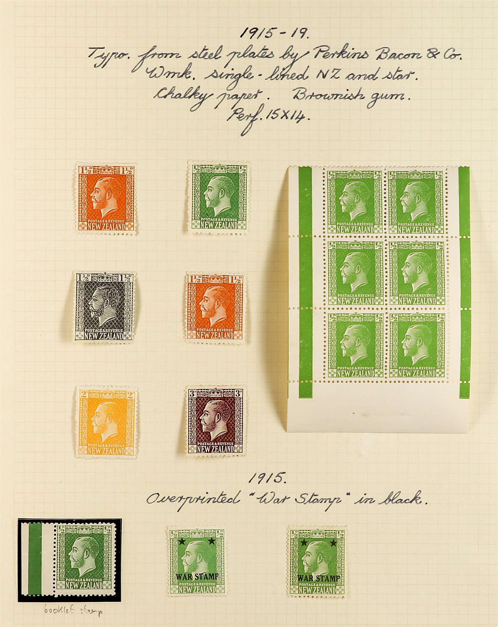 NEW ZEALAND 1900 - 1920 SEMI-SPECIALIZED MINT COLLECTION of 180+ stamps annotated on pages with - Image 15 of 16