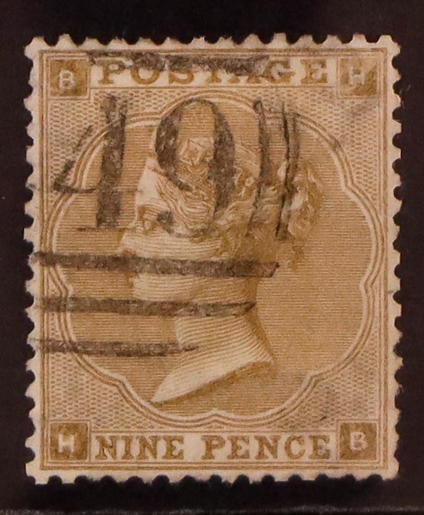 GB.QUEEN VICTORIA 1862-64 9d bistre small corner letters, SG 86, used with light numeral