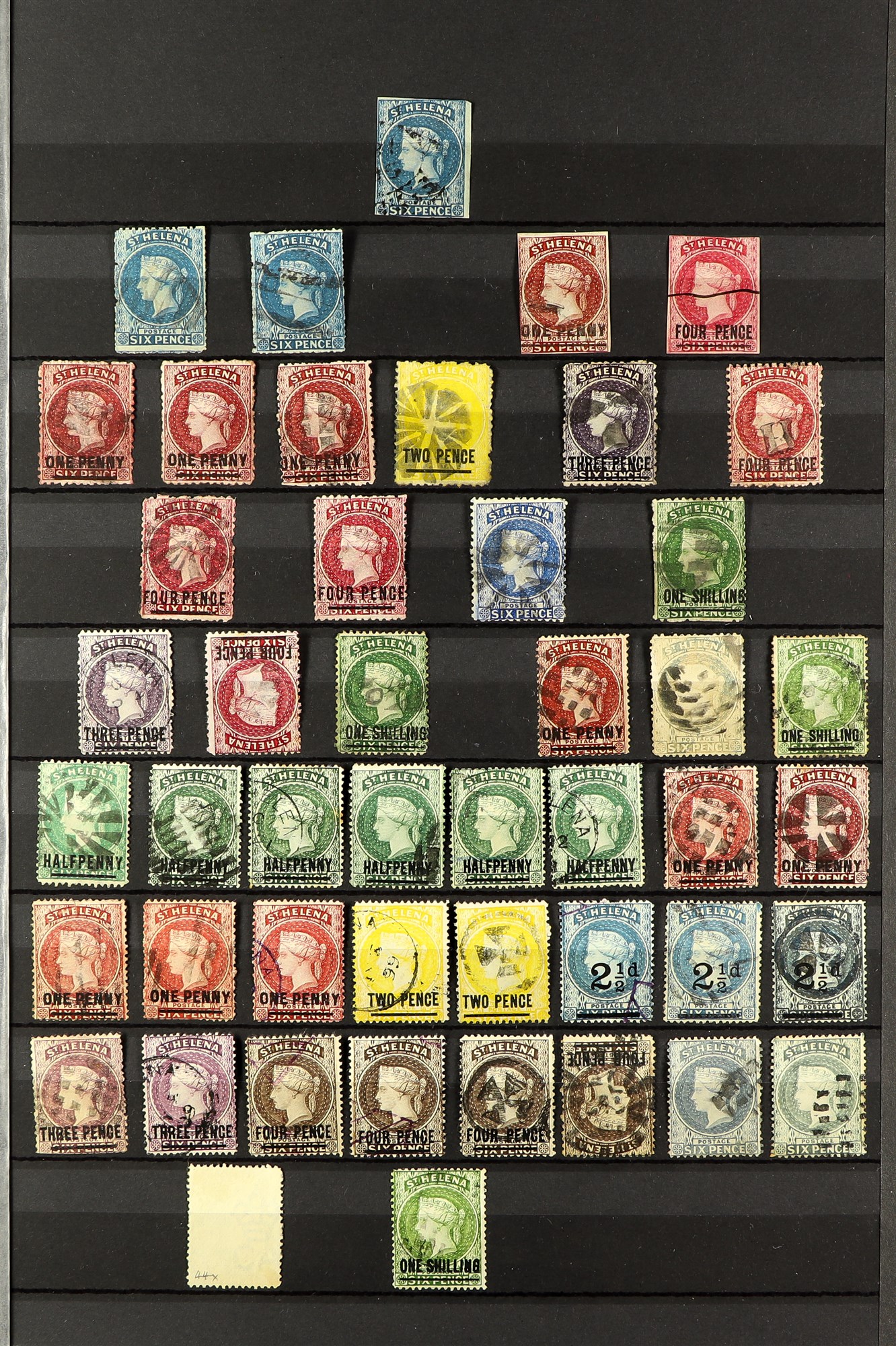 ST HELENA 1856 - 1911 USED COLLECTION of 75+ stamps on protective pages, 1856 6d imperf, 1861 6d