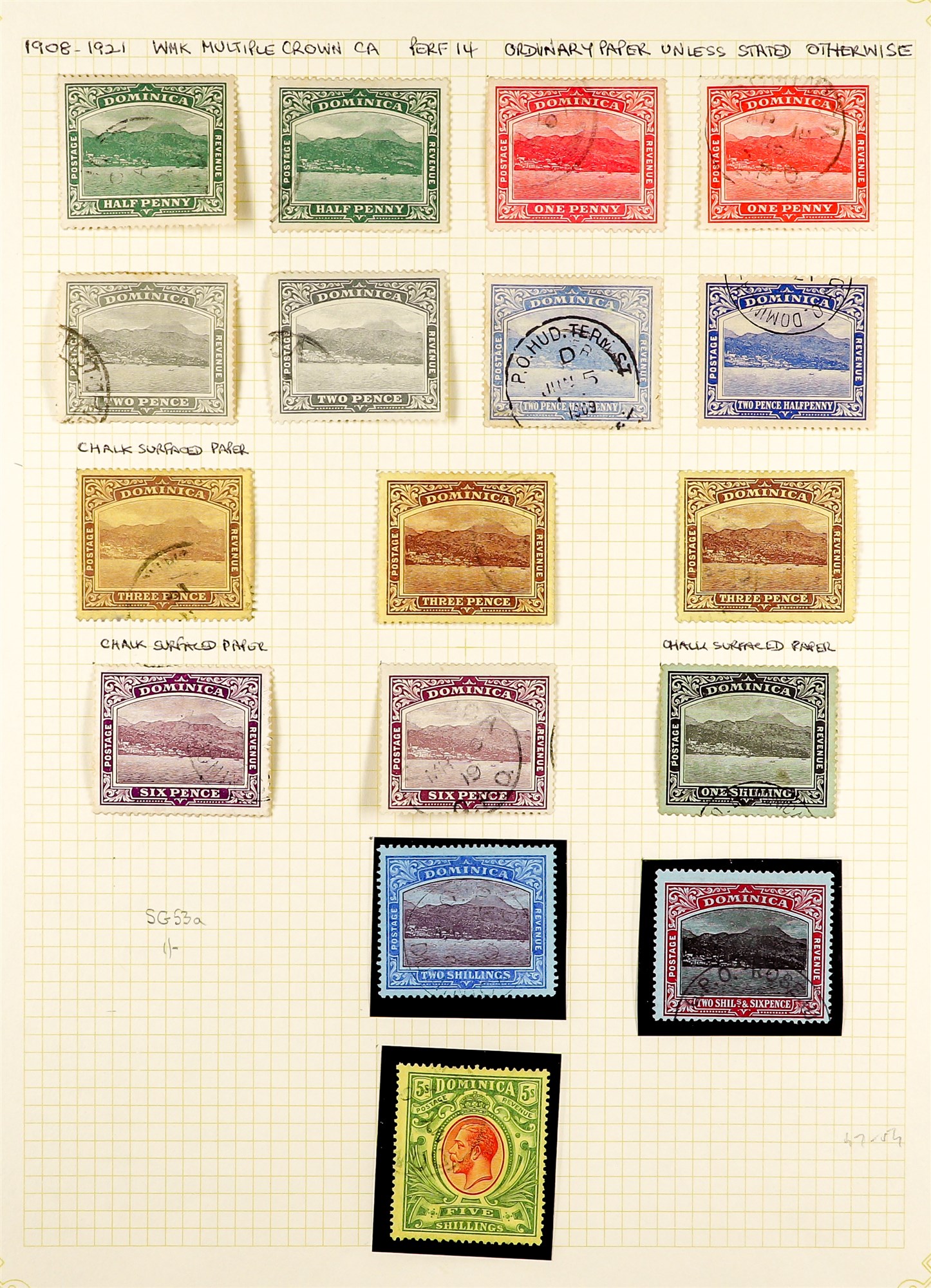 DOMINICA 1903 - 1935 COLLECTION of around 75 stamps on pages, note 1903-07 set to 2s6d, plus - Image 2 of 4