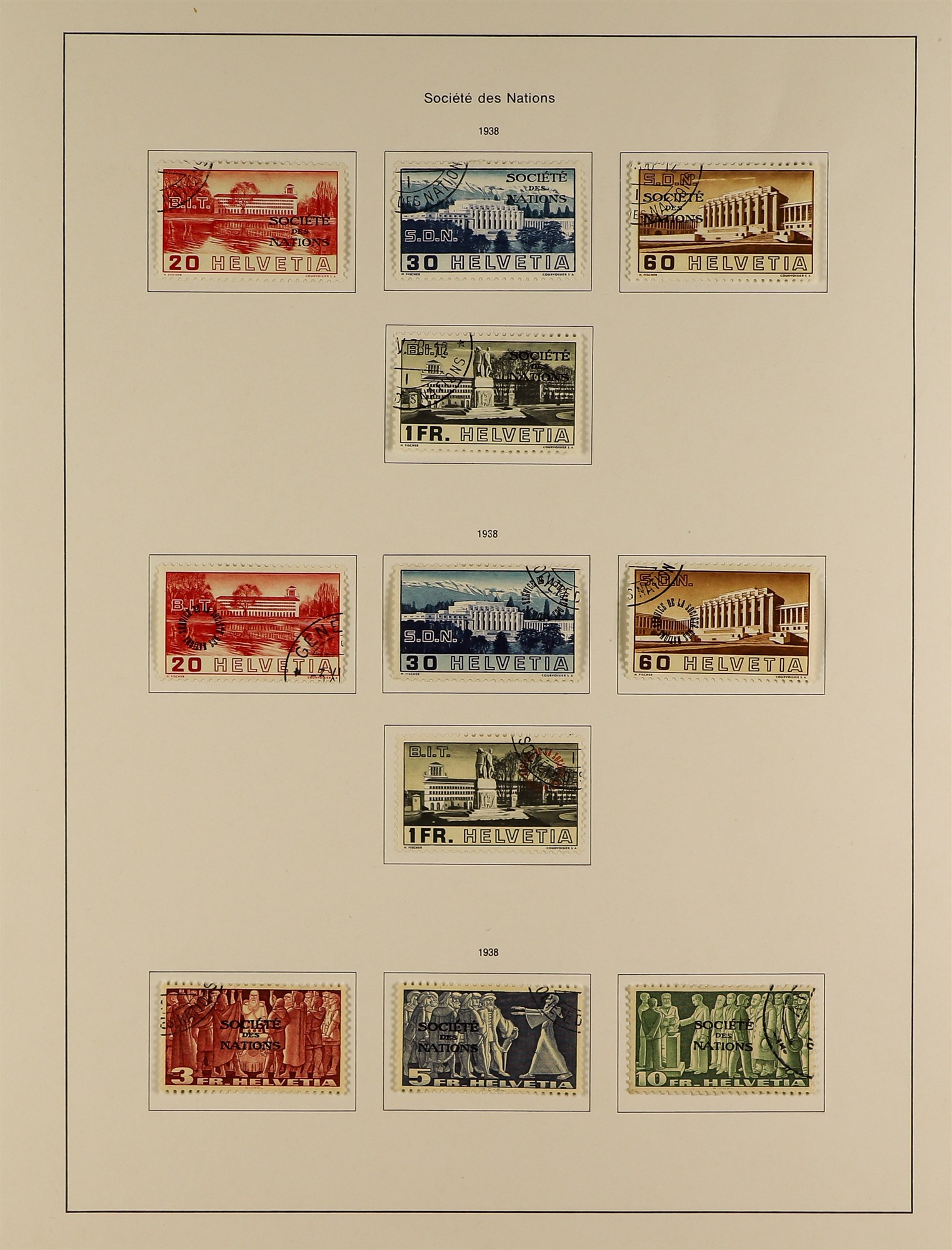SWITZERLAND LEAGUE OF NATIONS 1922 - 1943 collection of 61 used stamps on album pages, note 1922- - Image 4 of 4