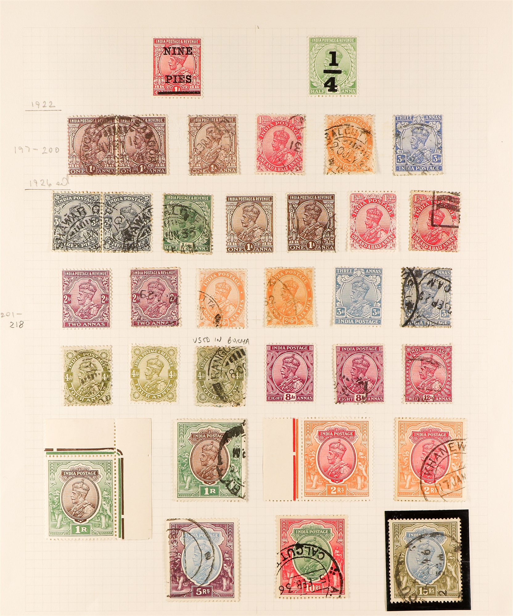 INDIA 1902 - 1943 OLD COLLECTION of 230+ mint & used stamps on 6 album pages. - Image 3 of 6