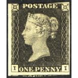 GB.PENNY BLACKS 1840 1d black 'II' Plate 3, SG 2, mint large part OG, 3 margins just shaving at