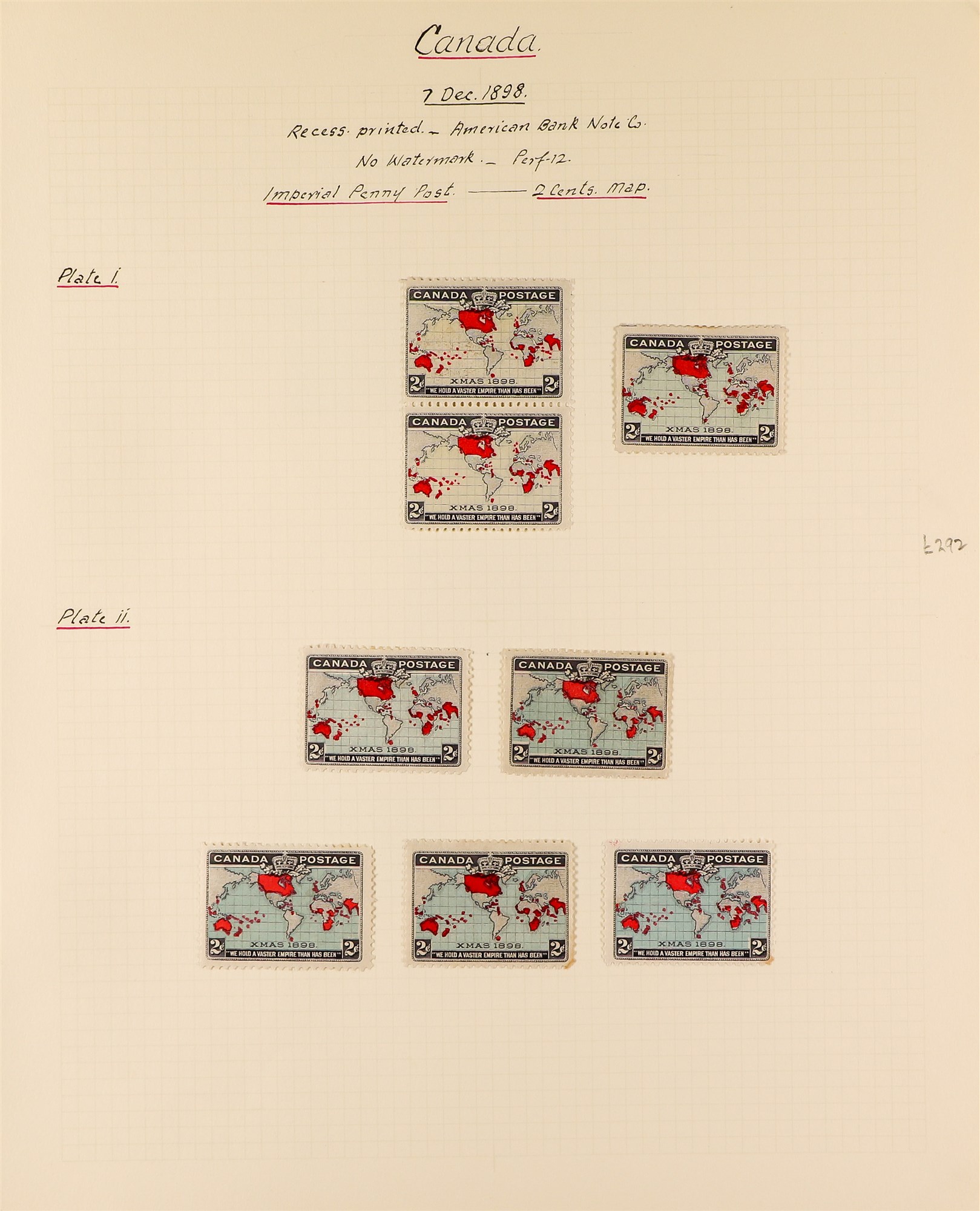 CANADA 1898 IMPERIAL PENNY POSTAGE 2c Map specialized collection of mint stamps incl blocks 4, a - Image 3 of 4