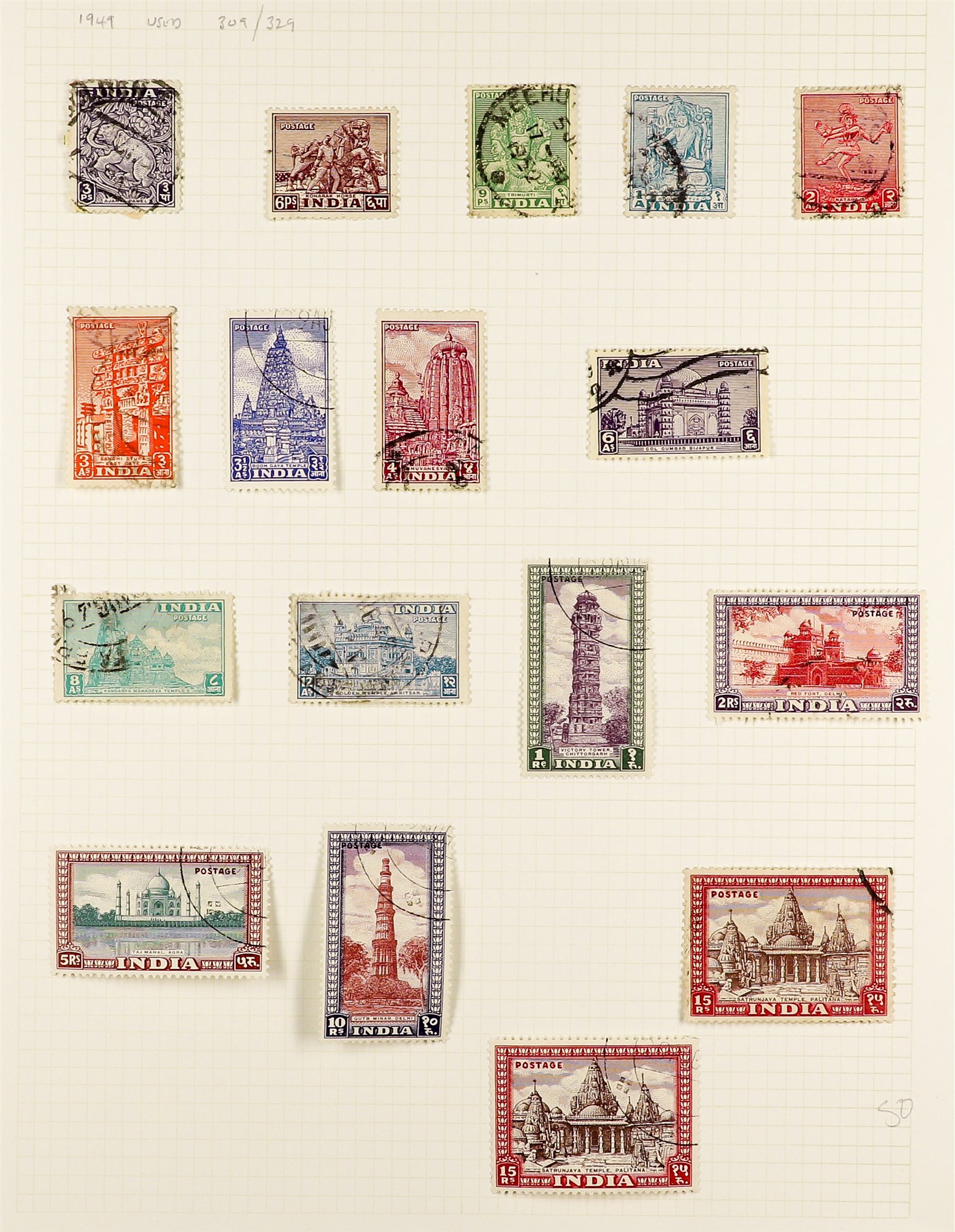 INDIA 1854 - 1952 USED COLLECTION of 400+ stamps on pages, note 1854-55 ½a (2), 1a (5), 2a (3) & 4a, - Image 17 of 27