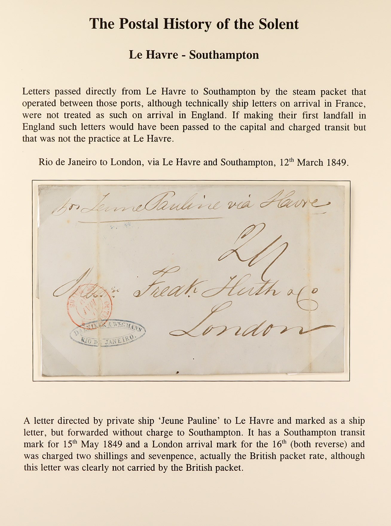 GB. COVERS & POSTAL HISTORY 1849 (12th March) a letter charged ‘2/-’ from Rio de Janeiro, Brazil, to - Bild 4 aus 4